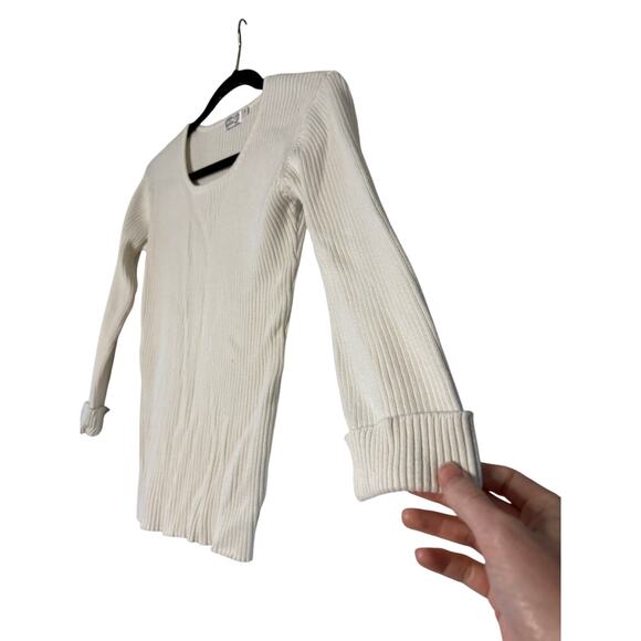 Vintage Wrap Cream 3/4 Sleeve Ribbed Top - Picture 2 of 4